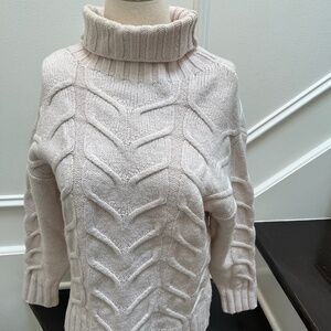 Wilfred Cable Knit Turtleneck 100% Merino Wool, Light Pink, size 1
